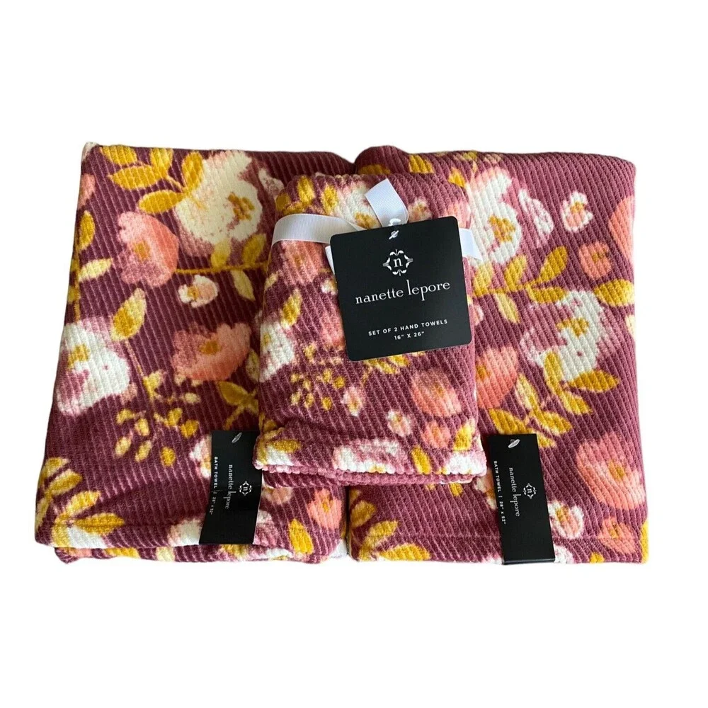 Nanette Lepore 2 Bath Towels & 2 Hand Towels Fall Colors NEW